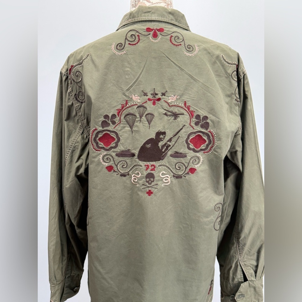 MARC ECKO Army Green Cotton embroidered back utility jacket size M